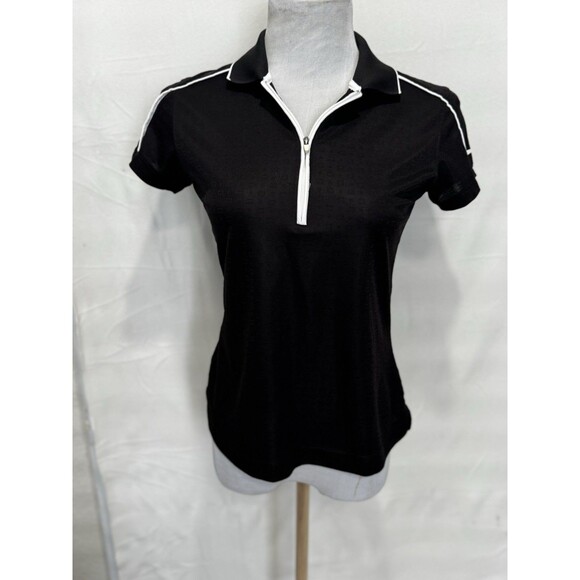 Slazenger Tops - Slazenger golf shirt womens Sz S Black White Trim Short Sleeve Polo Zippered Fro